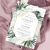 Tropical Palm & White Floral Wedding V2B LNM Einladung