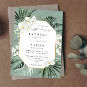 Tropical Palm & White Floral Wedding V2B LNM Green Einladung