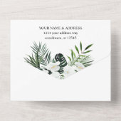 Tropical Palm & White Floral Wedge - Minze Green All In One Einladung (Rückseite)