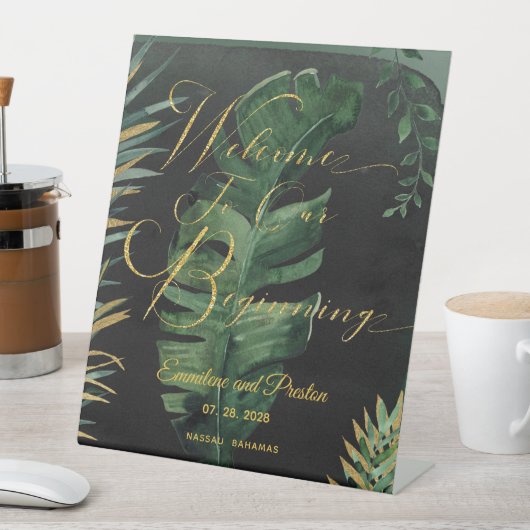 Tropical Palm Willkommen zu unseren Anfängen Sockelschild (In Situ)