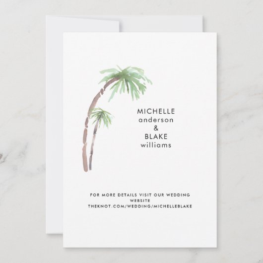 Tropical Palms & Beach Couple Initials Wedding Save The Date (Rückseite)