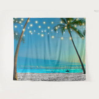 Tropical Palms Beach Lights Fotoshop Hintergrund Wandteppich