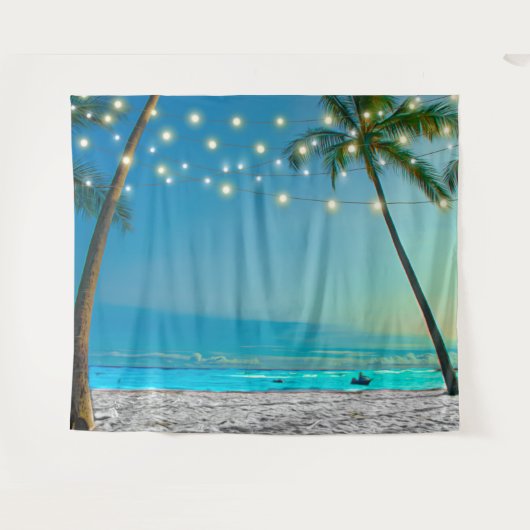 Tropical Palms Beach Lights Fotoshop Hintergrund Wandteppich (Vorderseite (Horizontal))