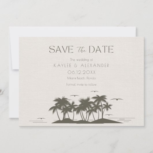 Tropical Palms Beach Wedding Foto Save The Date (Vorderseite)