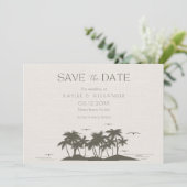 Tropical Palms Beach Wedding Foto Save The Date (Stehend Vorderseite)