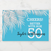 Tropical Palms Birthday Blue Mini Schaumweinetikett (Einzelnes Label)