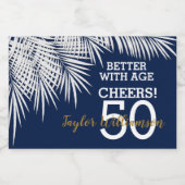 Tropical Palms Birthday Navy Blue Mini Schaumweinetikett (Einzelnes Label)