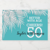 Tropical Palms Birthday Türkis Mini Schaumweinetikett (Einzelnes Label)