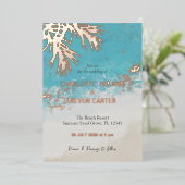 Tropical Palms Blue Ocean Beach Hochzeit Gold Folieneinladung (Stehend vorne)