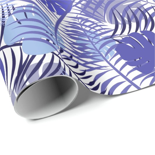 Tropical Palms Blue White Dschungel Print Geschenkpapier (Rolleneckpunkt)
