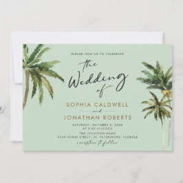 Tropical Palms Calligraphy Hochzeit in Urlaubsort  Einladung