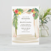 Tropical Palms Floral Arbor Seaside Beach Hochzeit Einladung (Stehend Vorderseite)