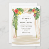 Tropical Palms Floral Arbor Seaside Beach Hochzeit Einladung (Vorne/Hinten)