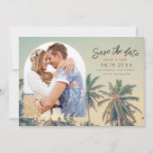 Tropical Palms Foto Beach Hochzeit Save The Date (Vorderseite)