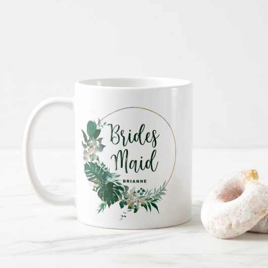 Tropical Palms Gold Circle Bridesmaid Kaffeetasse (Mit Donut)