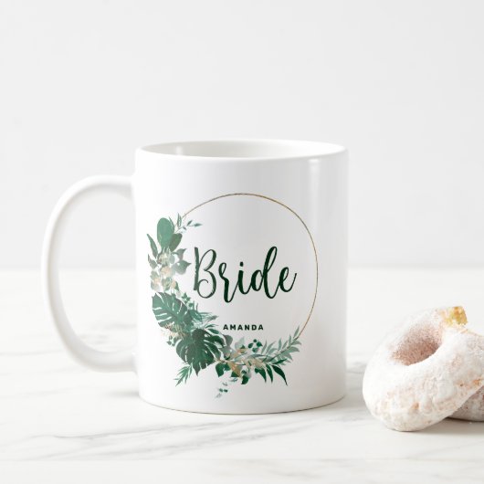Tropical Palms Gold Circle Personalisiert Bridge Kaffeetasse (Mit Donut)
