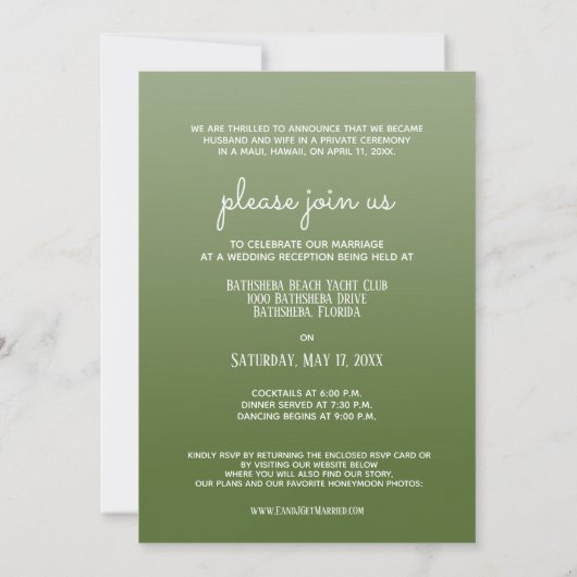 Tropical Palms Just Married Ankündigung Empfang (Rückseite)