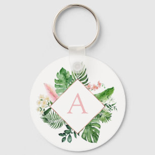 Tropical Palms Monogram Blush Pink Wedding Schlüsselanhänger