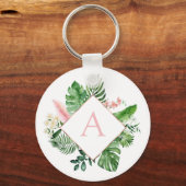 Tropical Palms Monogram Blush Pink Wedding Schlüsselanhänger (Vorderseite)