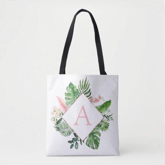 Tropical Palms Monogram Blush Pink Wedding Tasche (Vorderseite)