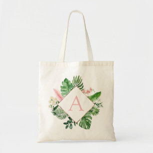 Tropical Palms Monogram Blush Pink Wedding Tragetasche