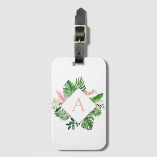 Tropical Palms Monogramm Rosa Hochzeit Gepäckanhänger