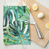 Tropical Palms Monstera Blätter Gold Glitzer Geschirrtuch (Viertel Falte)