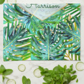 Tropical Palms Monstera Blätter Gold Glitzer Geschirrtuch (Gefaltet)