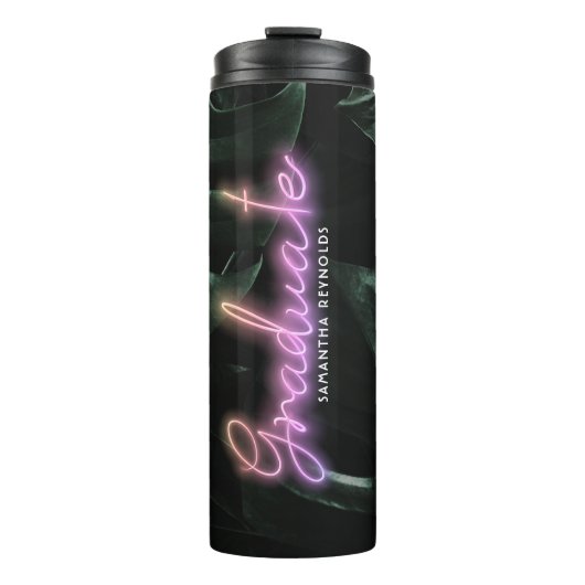 Tropical Palms Neon Lights | Monogramm Graduate Thermosbecher (Vorderseite)