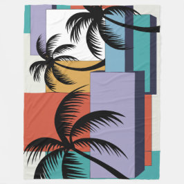 Tropical Palms on Geometric Sunset Background Fleecedecke