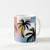 Tropical Palms on Geometric Sunset Background Kaffeetasse (VorderseiteRechts)