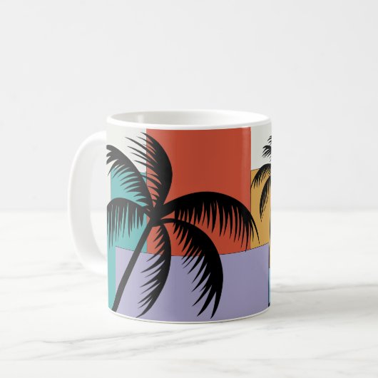 Tropical Palms on Geometric Sunset Background Kaffeetasse (Vorderseite Links)