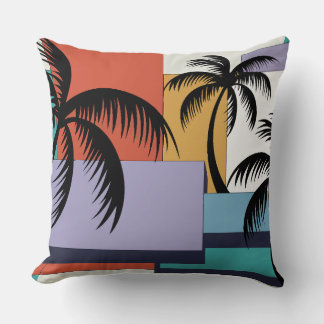 Tropical Palms on Geometric Sunset Background Kissen