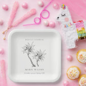 Tropical Palms Schwarz-weiß Sketch Brautparty Pappteller (Party)