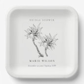 Tropical Palms Schwarz-weiß Sketch Brautparty Pappteller (Vorderseite)