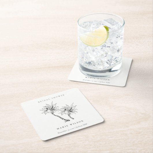 Tropical Palms Schwarz-weiß Sketch Brautparty Rechteckiger Pappuntersetzer (Vor Ort)