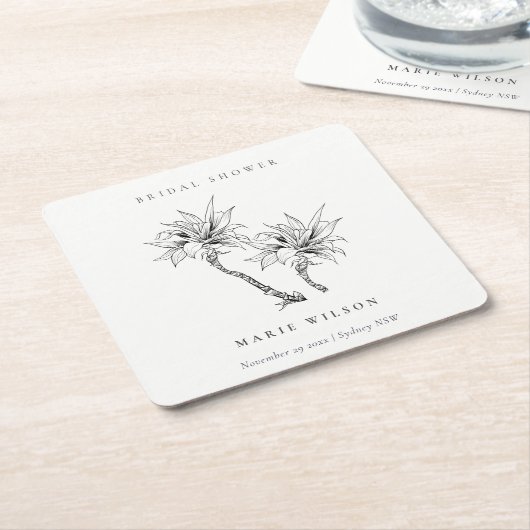 Tropical Palms Schwarz-weiß Sketch Brautparty Rechteckiger Pappuntersetzer (angewinkelt)