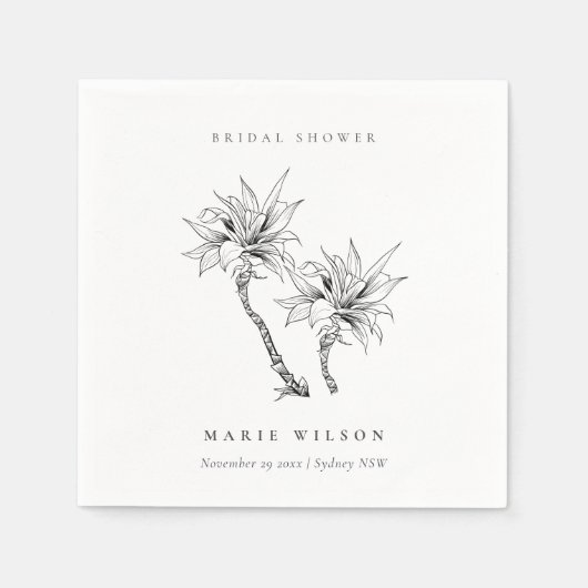 Tropical Palms Schwarz-weiß Sketch Brautparty Serviette (Vorderseite)