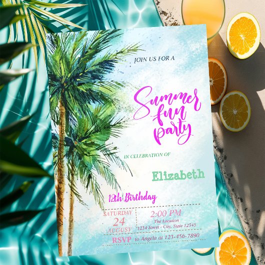 Tropical Palms Sommer Geburtstagsparty Einladung