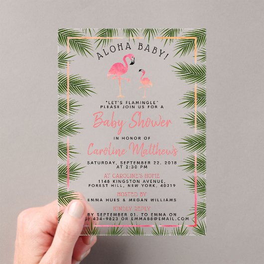 Tropical Palms Watercolor Flamingo Kinderdusche Acryleinladungen (Insitu (Handheld))