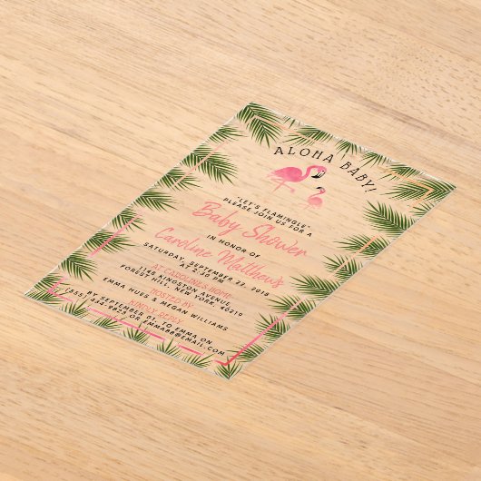 Tropical Palms Watercolor Flamingo Kinderdusche Acryleinladungen (Ablage )