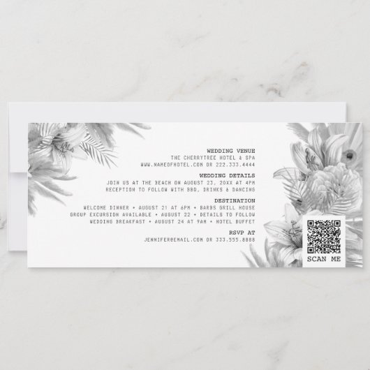 Tropical Pampas Boarding Pass Hochzeit Einladung (Rückseite)