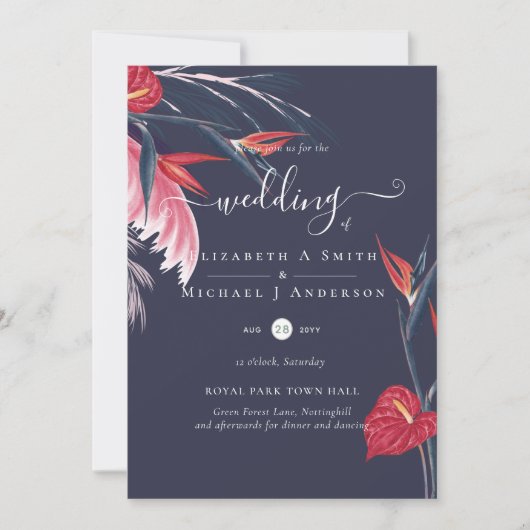 Tropical Pampas Grass Navy Berry Wedding (Vorderseite)