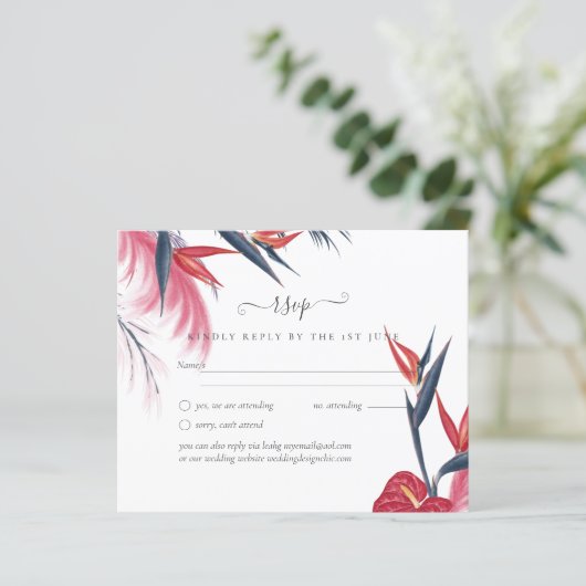 Tropical Pampas Grass Navy Berry Wedding (Stehend Vorderseite)