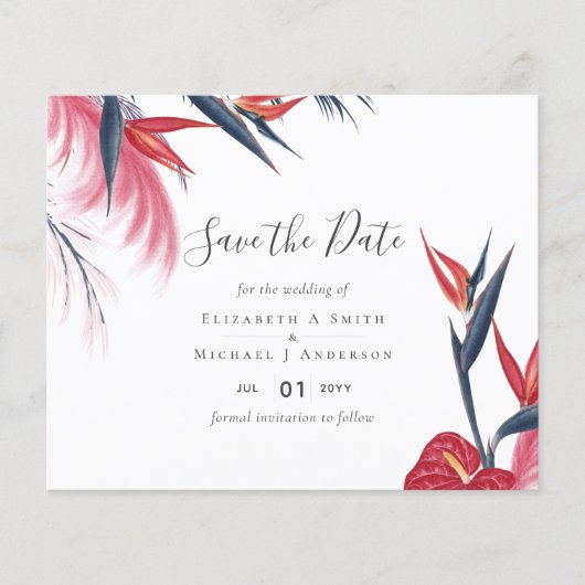 Tropical Pampas Grass Navy Berry Wedding (Vorderseite)