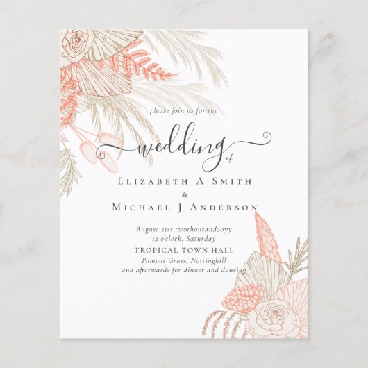 Tropical Pampas Grass Terracotta Wedding Flyer (Vorne)