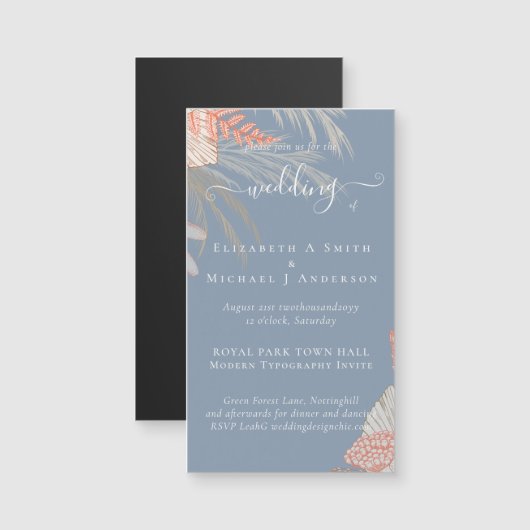 Tropical Pampas Grass Terracotta Wedding Magnetkarte (Vorne/Hinten)