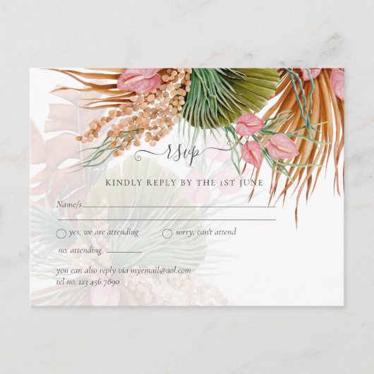 Tropical Pampas Grass Terracotta Wedding Postkarte (Vorderseite)