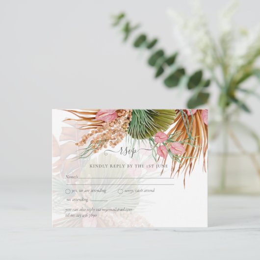 Tropical Pampas Grass Terracotta Wedding Postkarte (Stehend Vorderseite)