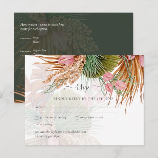 Tropical Pampas Grass Terracotta Wedding Postkarte (Vorne/Hinten)